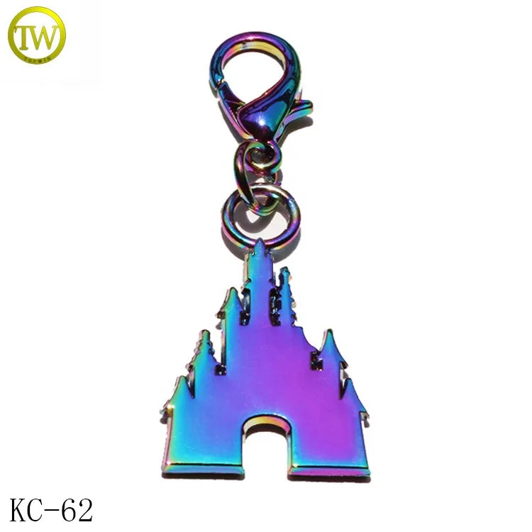 Custom rainbow Jewelry Charm Logos Castle Cartoon Metal Ring Pendants Keychain Tags