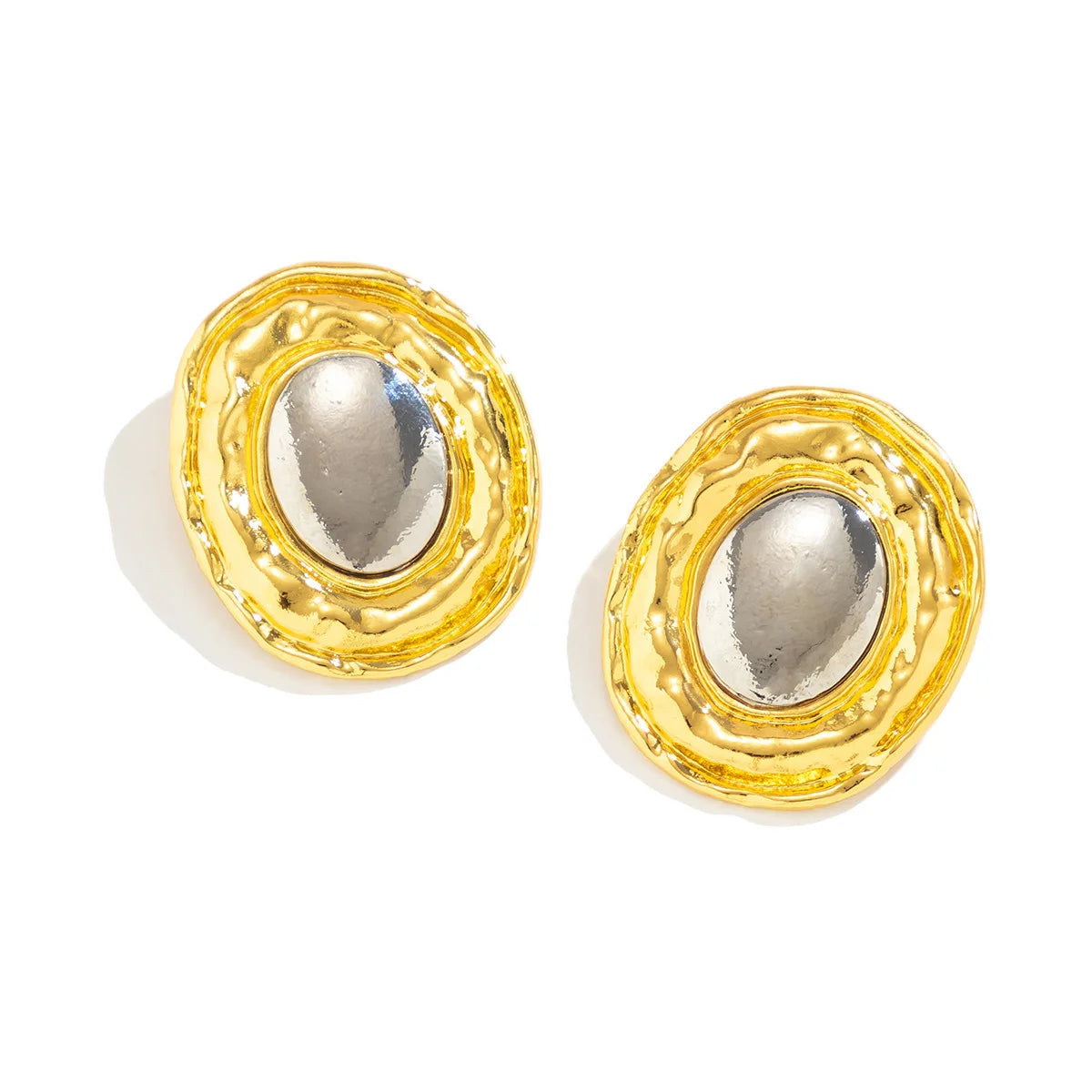Exaggerated Large Round Circle Stud Earrings for Women Classic Vintage Gold Color Metal Oval Smooth Drop Earring Jewelry