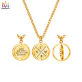 2 Sides Lettering Reversible Ring Necklace Compass Necklace Fashion Jewelry Men Women