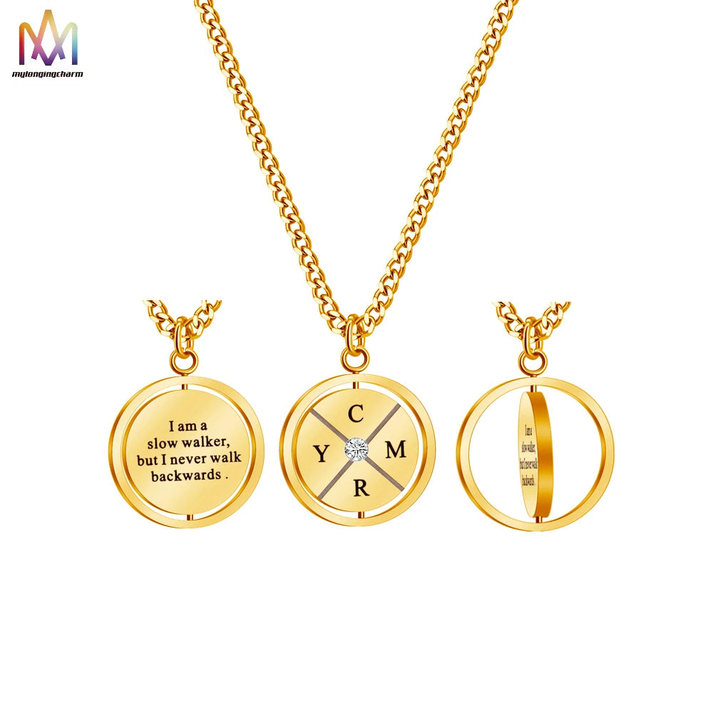 2 Sides Lettering Reversible Ring Necklace Compass Necklace Fashion Jewelry Men Women