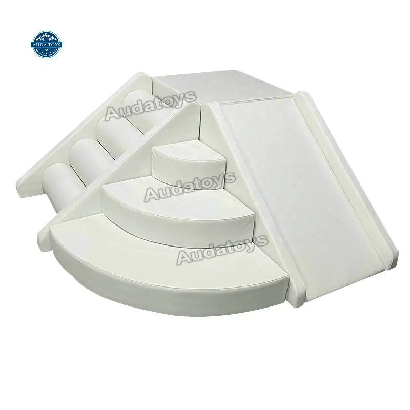 AUDATOYS Indoor/Outdoor Combined Climbing Slide Soft White Toddler-friendly PU PE Foam Wood Play Equipment 300kg Capacity 1-2