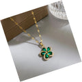 DAIHE 2023 Wholesale Women Jewelry Vintage Green Flower Pendant Necklace Stainless Steel Chain for Women