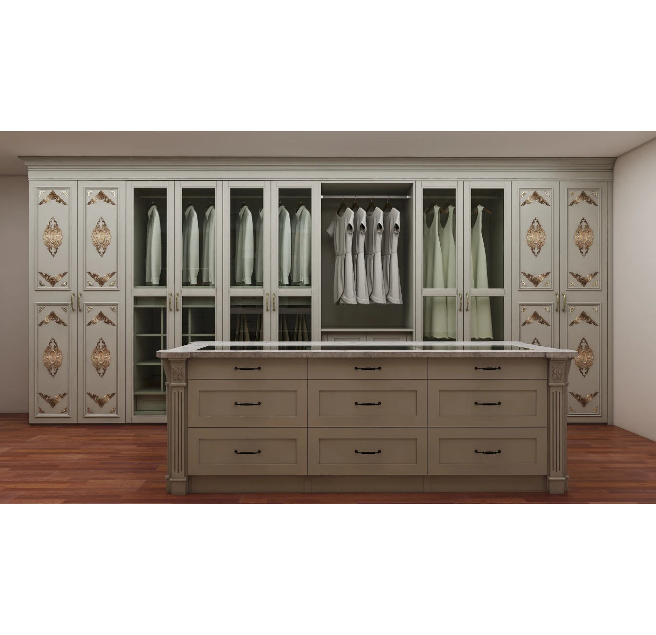 Gold Deep Carving wardrobe large clothes storage cupboards for bedroom Wardrobe