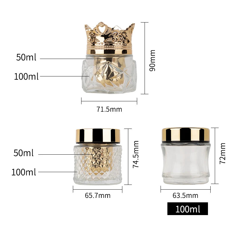Luxury Custom 50g Glass Refillable Replaceable Screw Cap Screen Printed Cosmetic Cream Jar