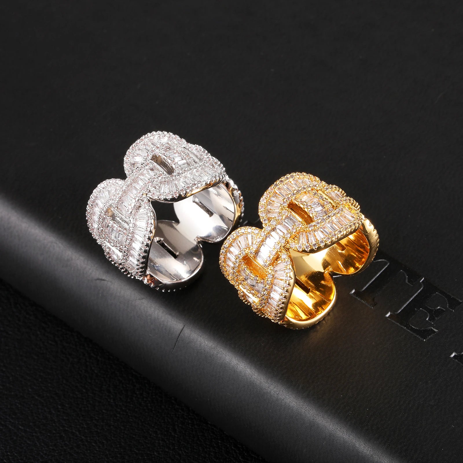 Hip Hop Jewelry Zircon Pig Nose Ring Iced Out 18k Gold Plated Brass 16mm ZC Coffee Beans Ring for Men Women Daily Gift Wedding