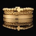 Luxury Fashion 3pcs Set 18K Gold Plated Twisted Cable Adjustable Cuff Stainless Steel Roman Numeral Bangle Bracelet Gifts