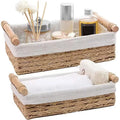 Set 2 Nanture Paper Straw Handwoven Storage Basket With Wooden Handle for Bathroom