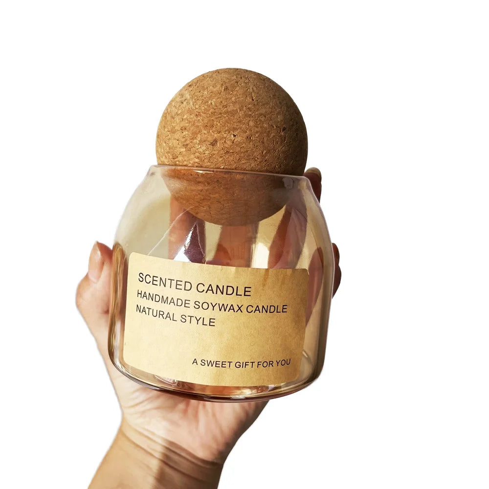 Hxglass Wholesale 500ml Aromatherapy Glass Jar Creative Candle Cup with Cork Lid Christmas Gift Container