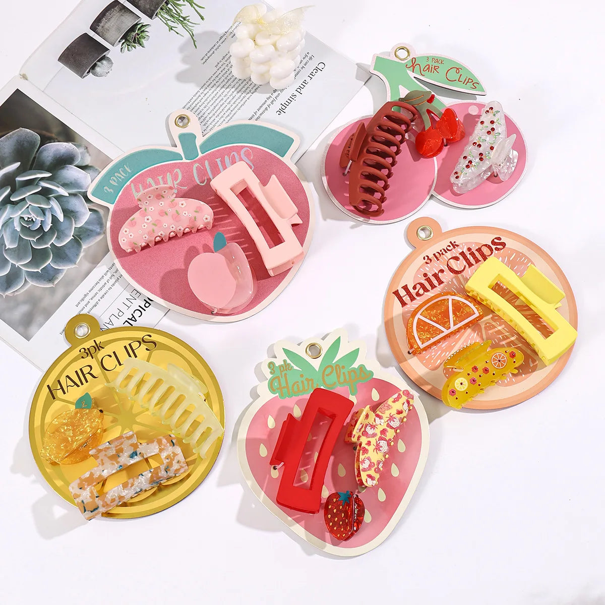 Advanced Sense Shark Claw Set with Cute Fruit Theme-Strawberry Cherry Lemon Series Sweet Summer Hair Accessories