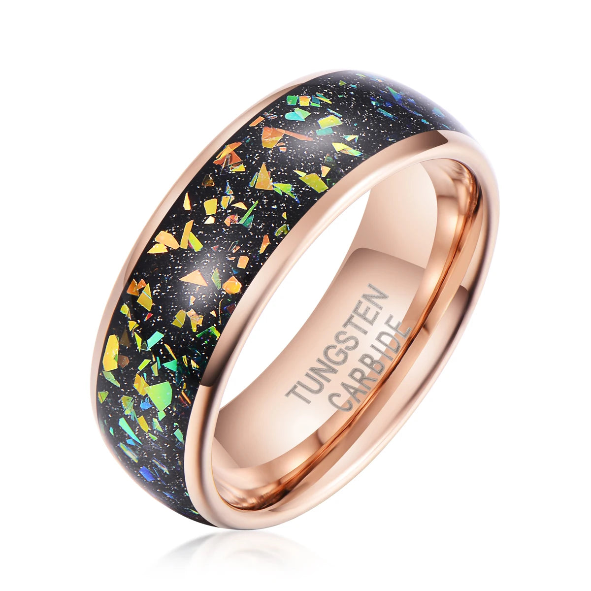In Stock 8mm Tungsten Carbide Ring Domed Inlay Glitter Bling Black and Gold Plated Men Women Fashion Jewelry Wedding Bands Rings