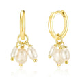 Gemnel Delicate 18k Gold Freshwater Pearls Drop 925 Sterling Silver Hoop Earrings