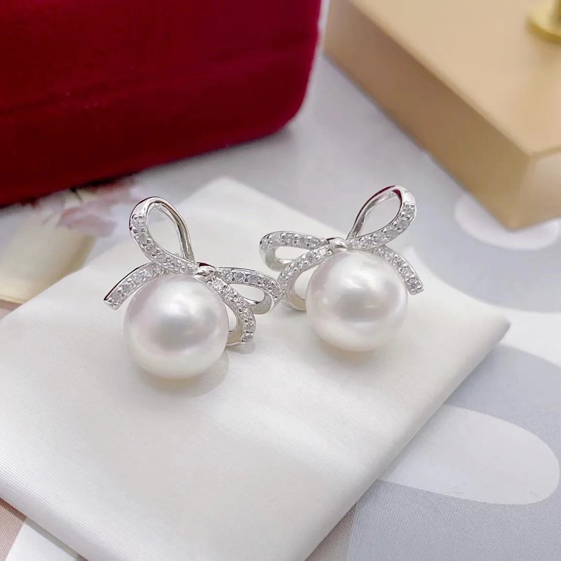 E962 8-9mm DIY Natural Freshwater Pearl Charm Earrings Mounting Accessory 925 Sterling Silver Gold Plated  Jewelry for Women