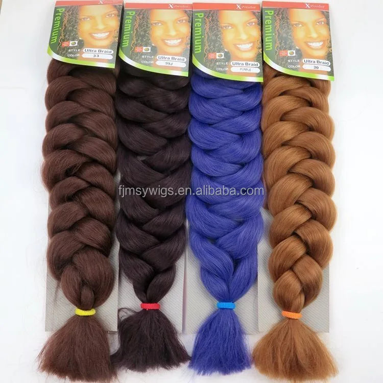Wholesale African Pure Color 165g 82 Inch Crochet Synthetic Fiber Machine Double Weft Dyed X Ultra Expression Heat Braiding Hair