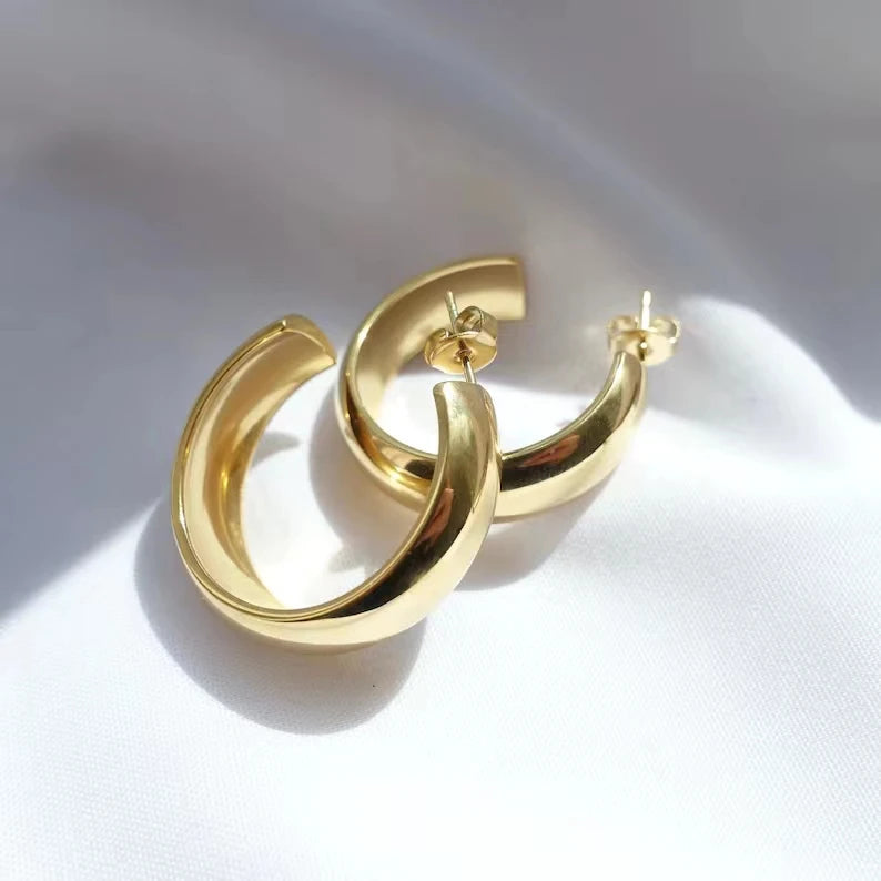 Stainless Steel Jewelry Gold-Plated Hoop Small Ring Basic Thick Gold Earrings