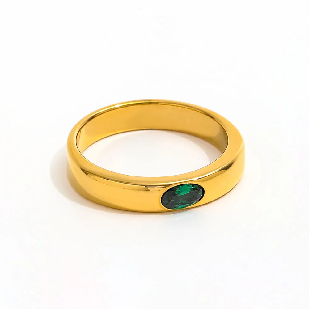 Fenny 18K Gold Plated Non Tarnish Unique Fashion End Horse Eye Emerald Zirconia Ring Stainless Steel Wholesale Jewelry