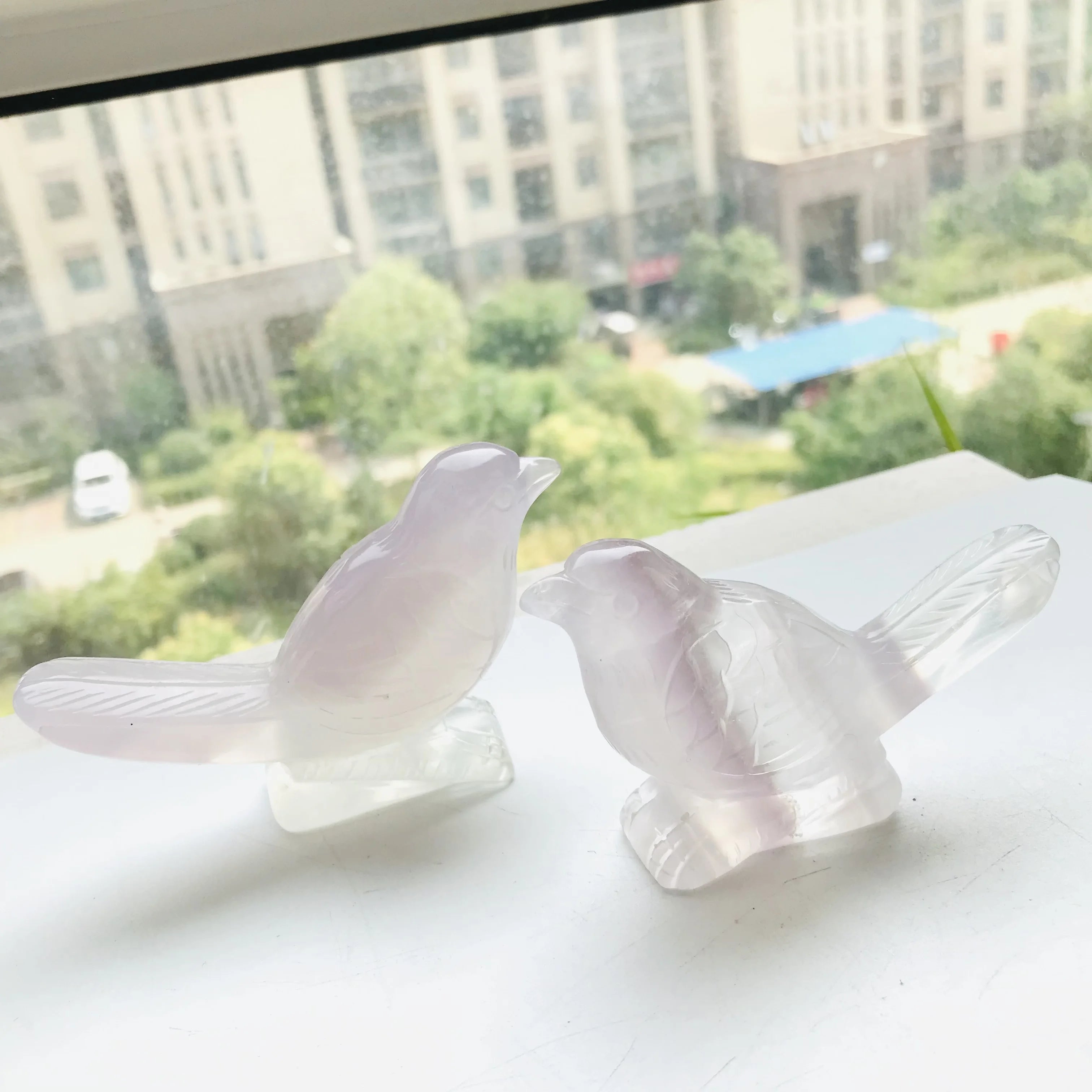 Wholesale Natural  Folk Crafts Crystal Carving Animal  Lavender Fluorite Bird for Decoration