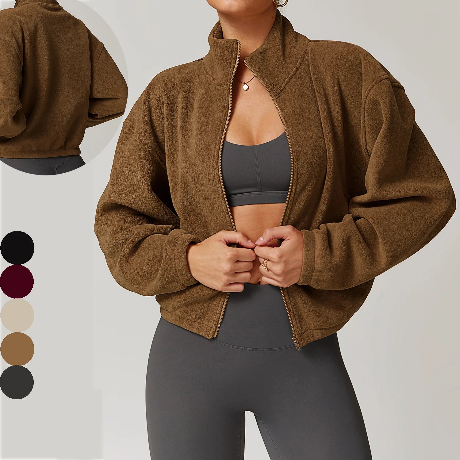 New Womens Autumn Winter Full Zip Long Sleeve Stand-Up Collar Running Fitness Athletic Yoga Jacket