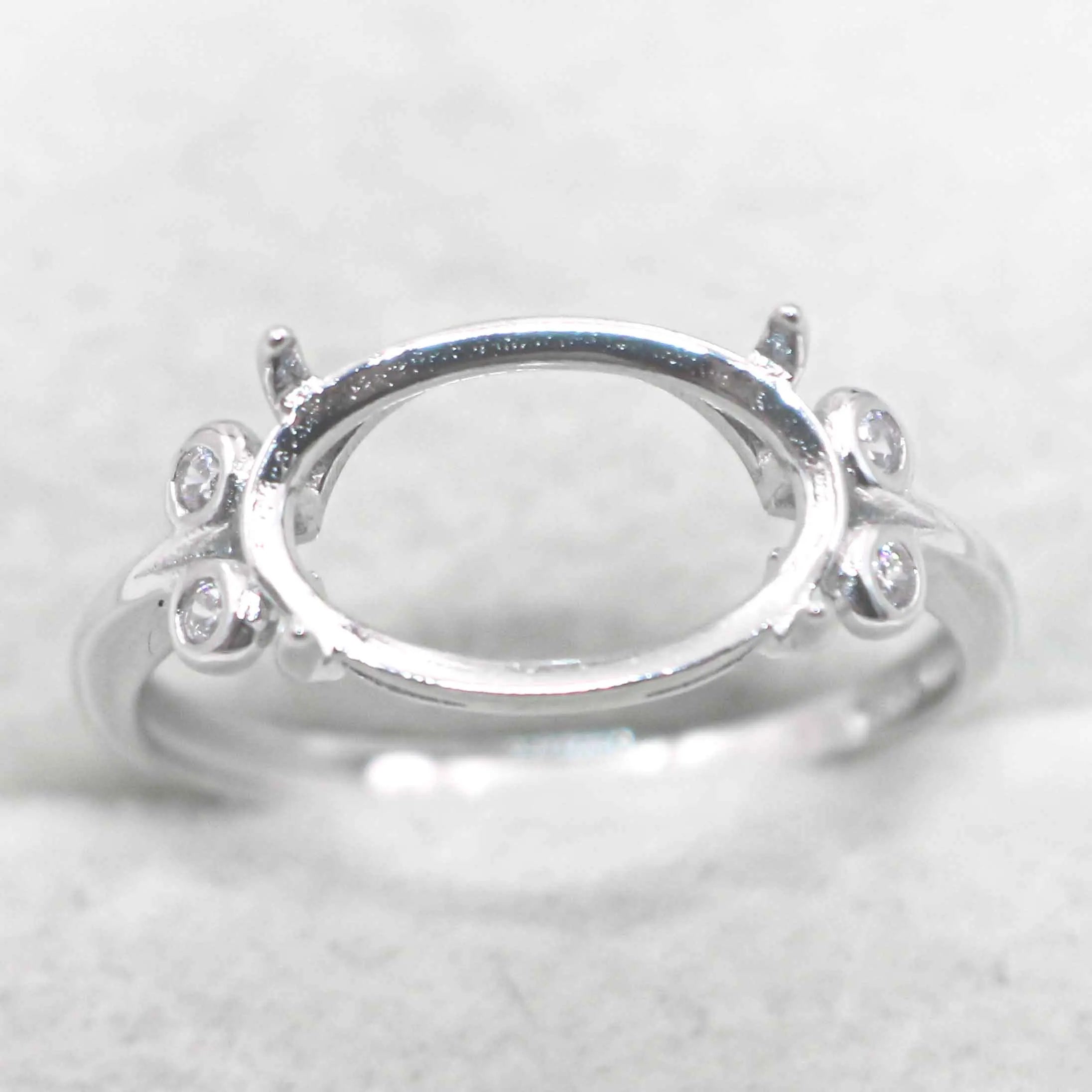 Sterling Silver 8*12mm Semi Mount Ring Empty Frame Blank Support Setting S925 Base Holder Without Center Stone for DIY Inlay