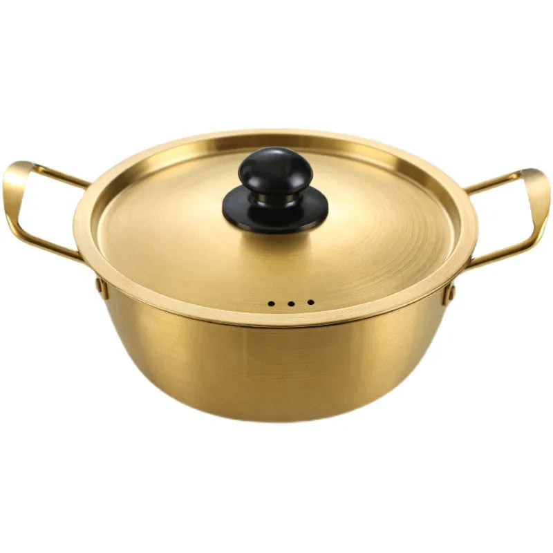 Korean Style  Paella Pan Gold Silver Noodle Pot Double Ear Soup Pot Ramen Cooking Pot Frying Pan