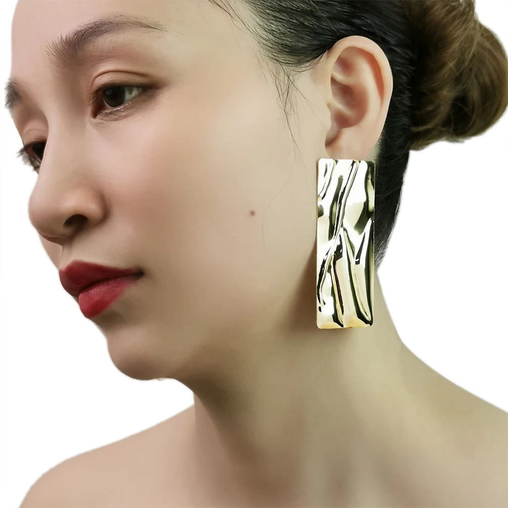 Irregular Rectangle Metal Big Earrings for Women Fashion Statement Drop Earrings Jewelry Gift Gold Color High-end Accessories