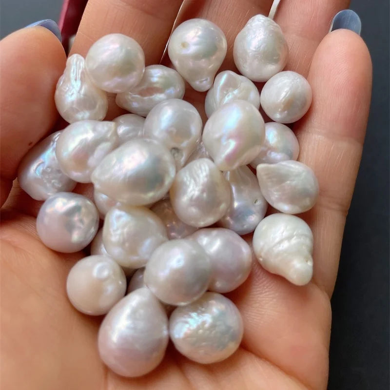 Baroque White Freshwater Pearl 9-13mm Rice Shape Half-Hole Loose Beads with Pink Tinge for Making Earrings Wholesale