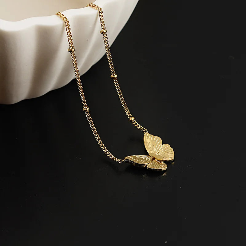 2022 New Arrival 18K Gold Plated Butterfly Link Chain Necklace European Stainless Steel Butterfly Pendant Necklace
