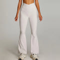 Custom Logo Women Cross V Shape High Waist Flared Pants Dancing Performance Wear Yoga Fitness Flare Leg Trousers