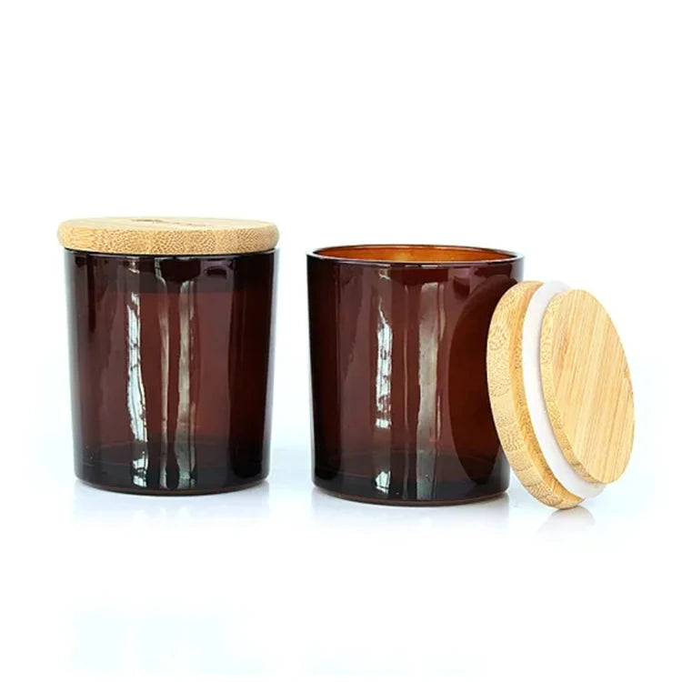 Best Selling Bedroom Desktop Decoration 6oz 10oz 14oz 200ml 300ml 400ml Amber Glass Scented Candle Jar With Lids in Bulk