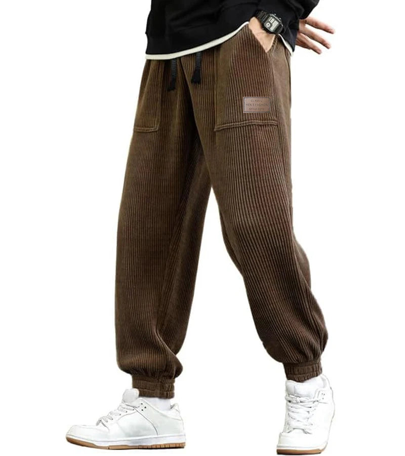Men's Casual Sport Joggers Pants Elastic Waist Corduroy Cargo Drawstring Polyester Fabric Pockets Tapered Flare Sweatpants