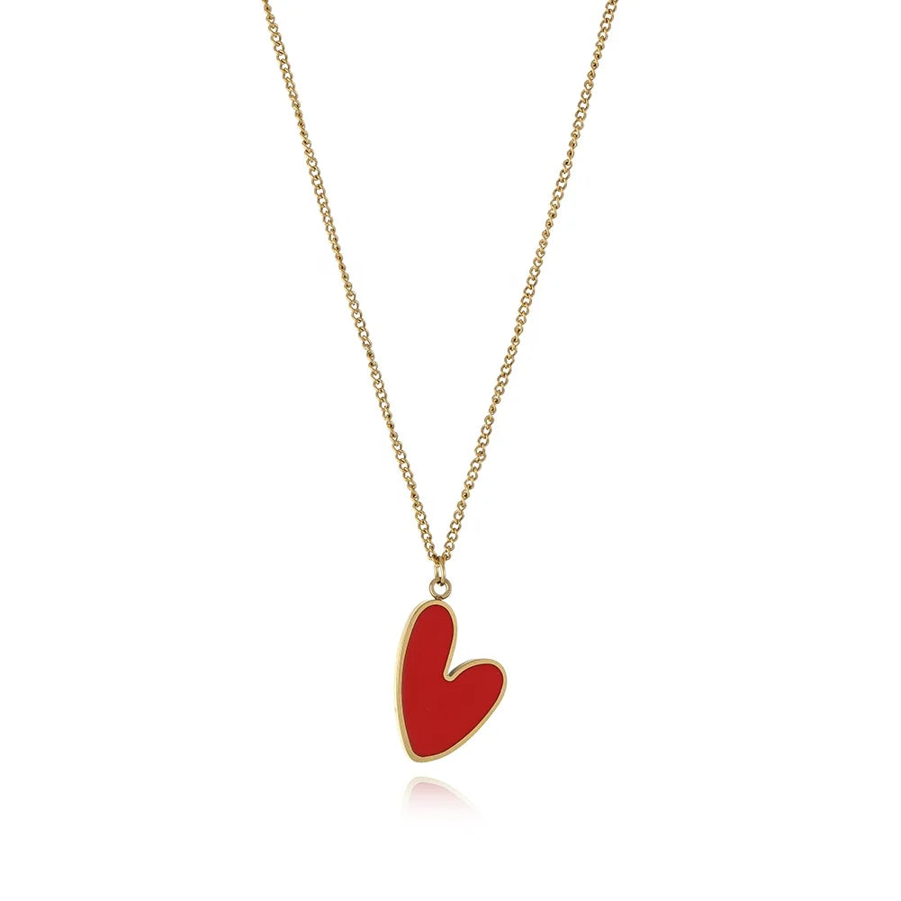 Trendy Stainless Steel Heart-Shaped Pendant Necklace for Women 18K Gold Plating for Wedding and Party