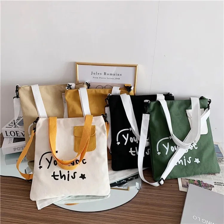 2024 New Fashion Design Recycled Organic Custom Cotton Shoulder Bag Canvas Shopping Tote Bag Letter Pattern