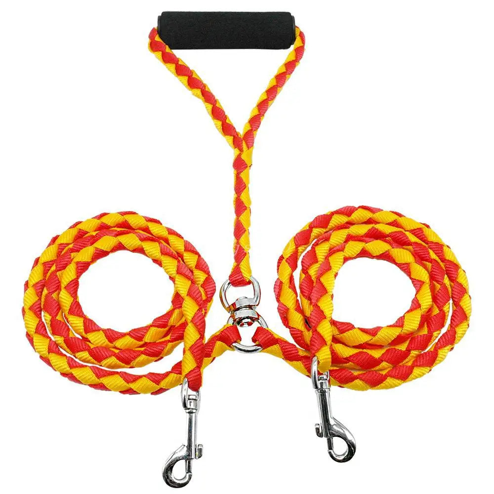 No-Tangle Braided Double Dog Leash Free Coupler Comfort Padded Handles Dual Pet Dog Leashes for 2 Dogs