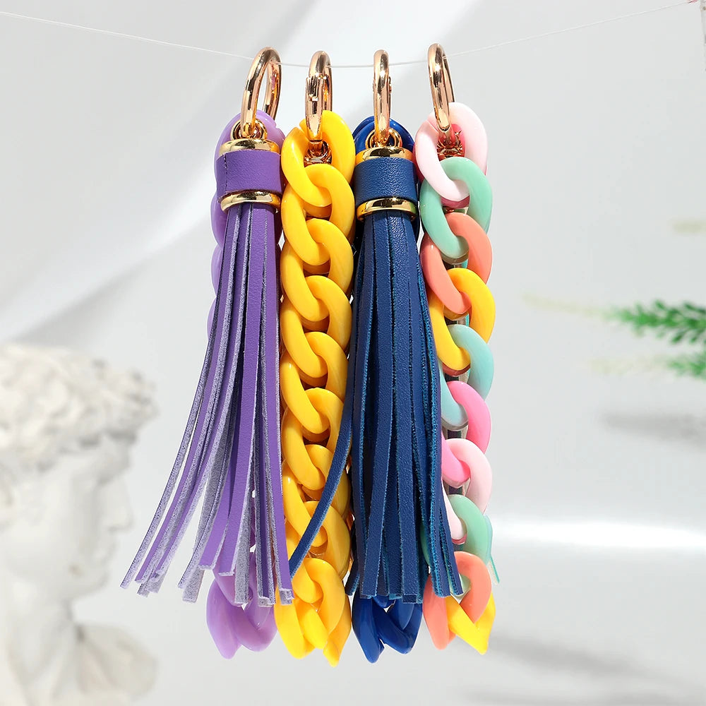 Casual Summer Jewelry Colorful Acrylic Chain Bracelet Beach Accessory Leopard Print CCB Personality Tassel Simple Keychain Gift