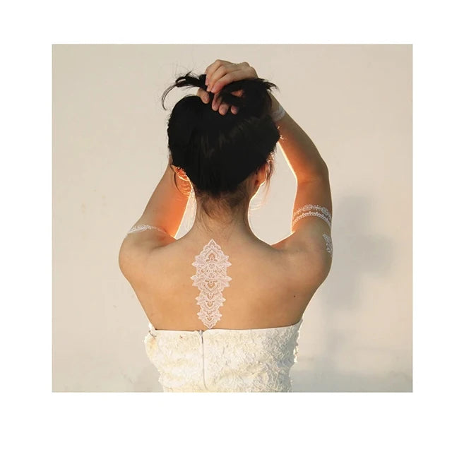 Waterproof White Lace Beauty Henna Temporary White Henna Tattoo Sticker Easy Apply & Remove CE Certified