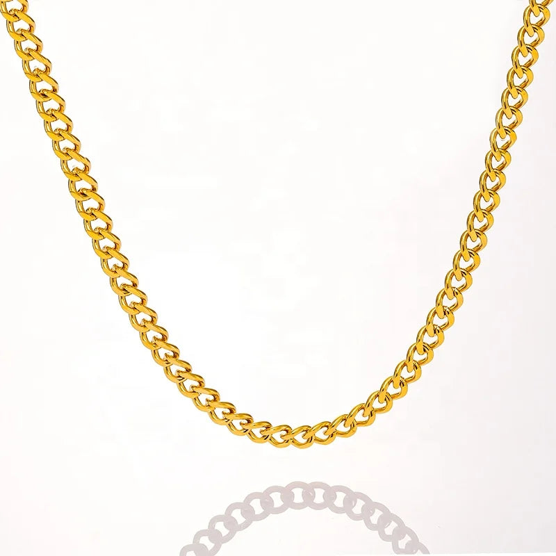 Hip Hop Custom Chokers Basic Punk Stainless Steel Necklace for Men Women 18k Gold Tone Solid Metal 8mm 5mm Curb Cuban Link Chain