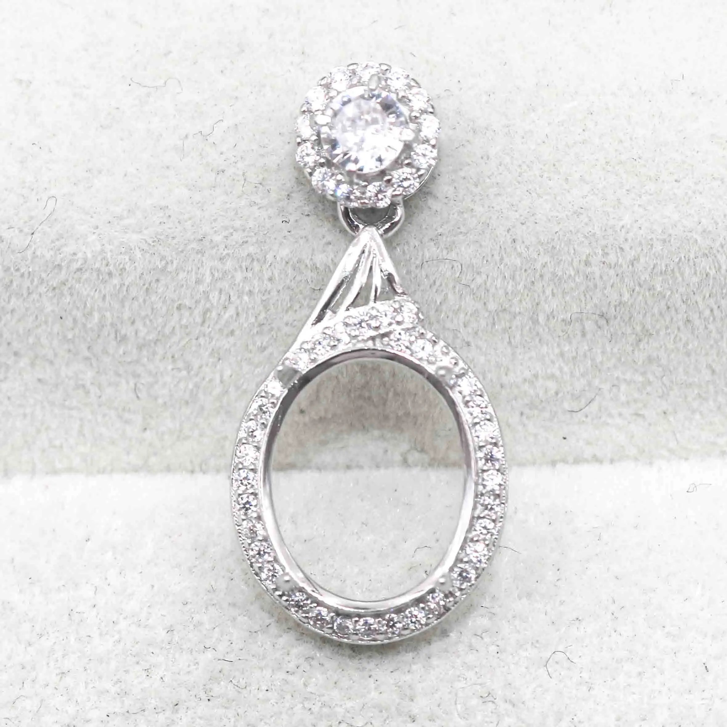 Sterling Silver 10*12mm Semi Mount Pendant Empty Frame Blank Support Setting S925 Base Holder Without Center Stone for DIY Inlay