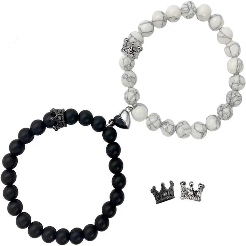 White Turquoise Black Frosted Powder Jade Bracelet Crown Natural Bead String Love Magnet Fashion Jewelry Bracelets Gift ODM