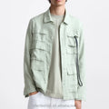 Custom Collared Flap Patch Pockets Overshirt Linen Cargo Shirt for Men