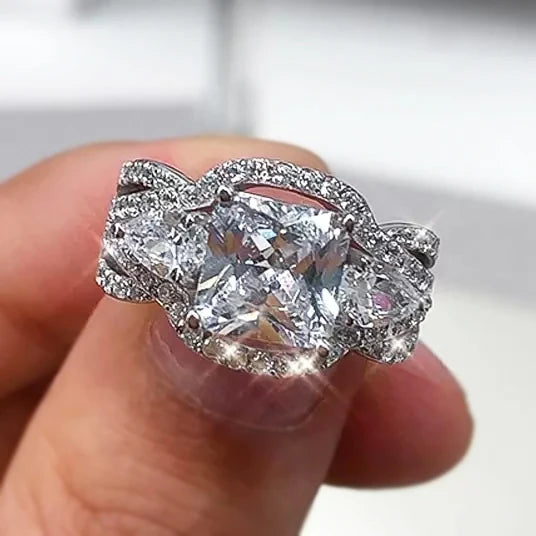 Huitan Charm Jewelry Fashion Gorgeous Square Princess Cut Zircon Multi Layer Stackable Women Engagement Dainty Rings