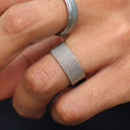 Simple Customized Width Fashion Jewelry Mesh Hollow Ring Stainless Steel Wide Body Braided Mesh Belt Ring