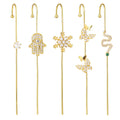 Brass Snowflake Fatima Hand love Angel Charm Needle Ear Wrap Crawler Hook Earrings Climber Silver and Gold Colors Women