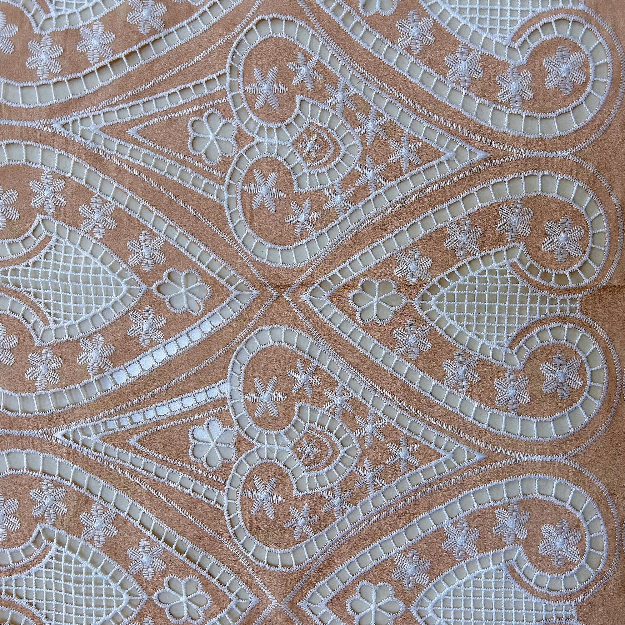 Brown Embroidered Nonwoven Cloth with Heart-Shaped Hollow Flowers for Women Bags & Home Textiles-Quick-Dry & Breathable