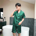 OEM Plain Pattern Light Weight Silk Navy Men Sleepwear With Pockets Wholesale Pajamas