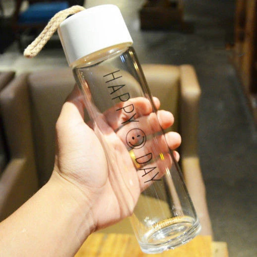 Eco Borosilicate Glass Water Bottle With Portable Plastic Friendly BPA Free Reusable 350ml Travel Drinkware Clear Unisex Round
