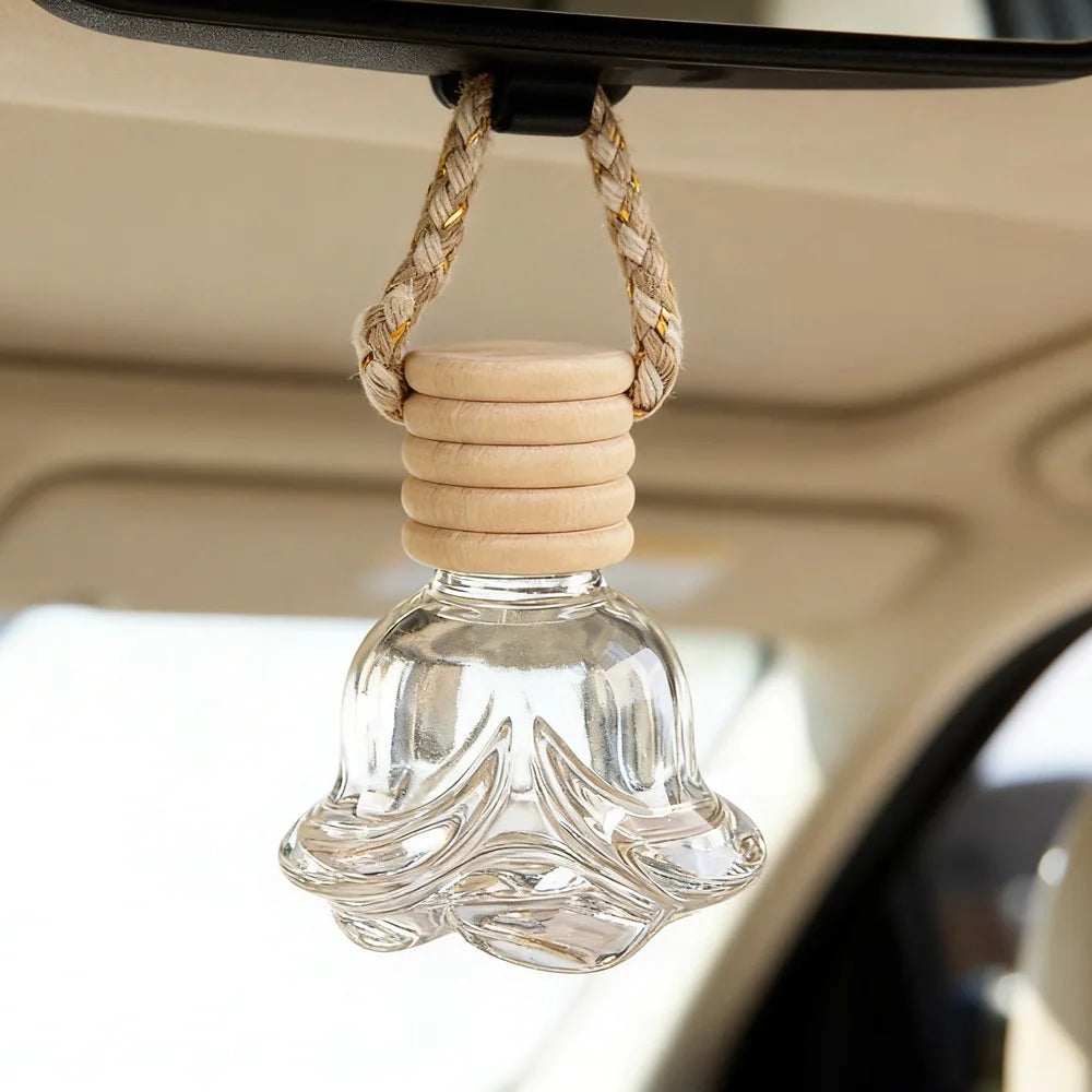 Customized Hanging Car Air Freshener Empty Car Perfume Diffuser Rose Shape 6ml Car Small Diffuser Air Freshener Bottle