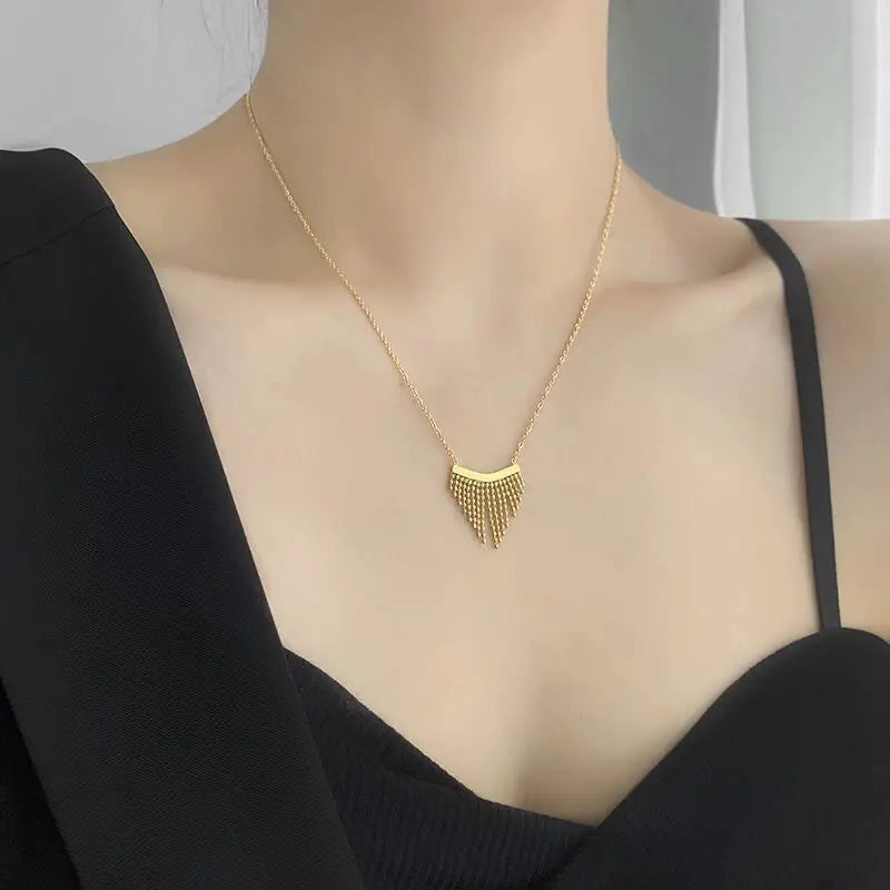 Original Design Vintage Geometric Tassel Pendant Necklace Titanium Stainless Steel Chain Choker Necklace for Women