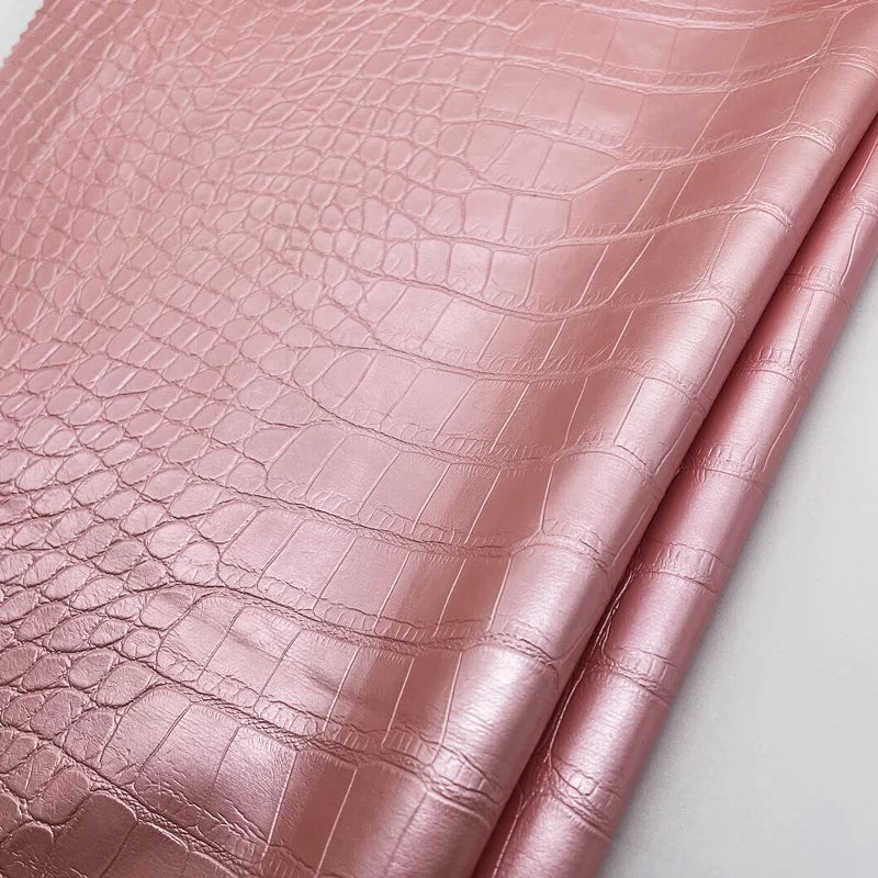 PFAS FREE Crocodile Skin Pattern Dreamy Pearly Pink PU Leather Fabric for Jackets Customized Color