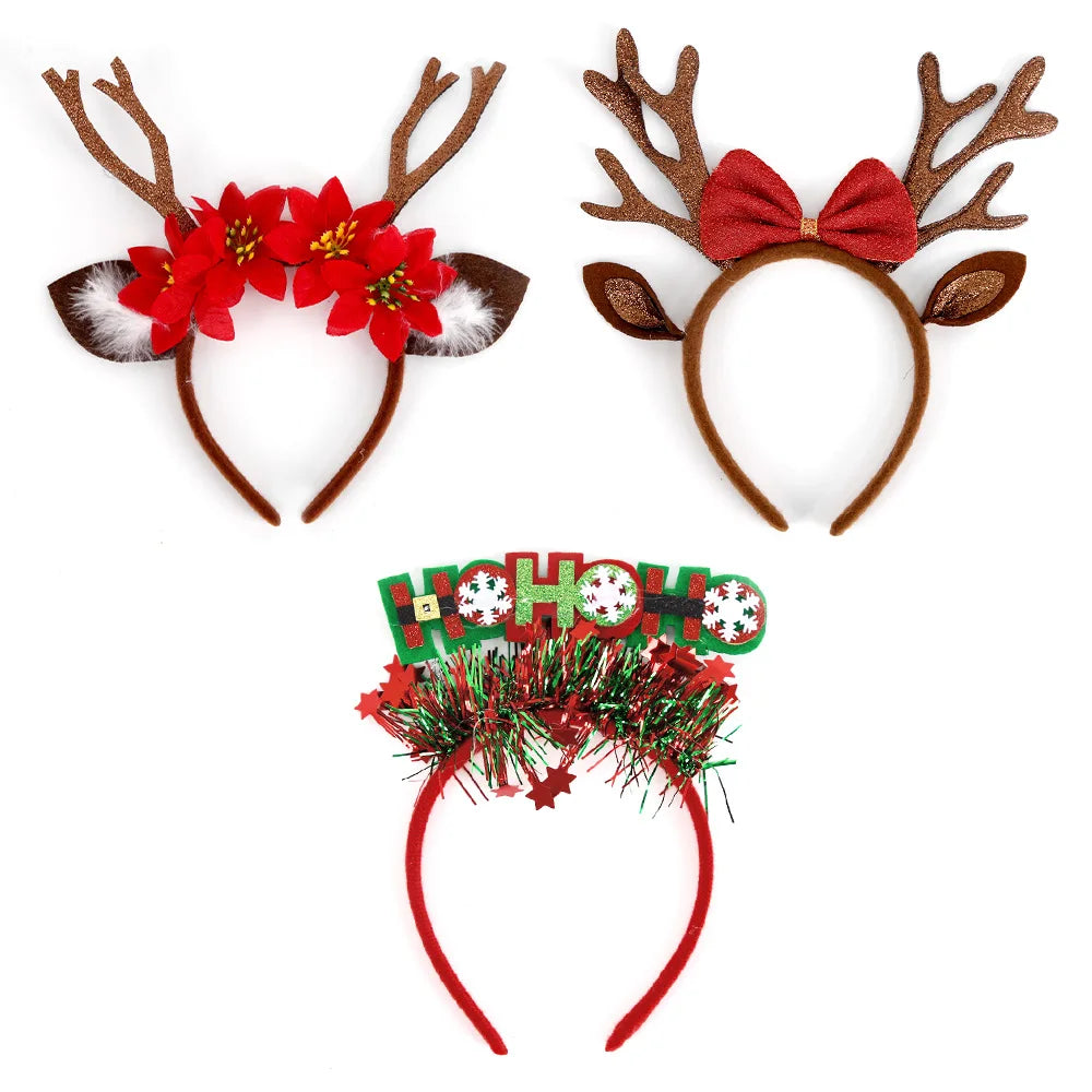New Christmas Headband Decoration Antlers Headdress Cute Plush Headband Party Decorating Sequins Christmas Headband Supplies
