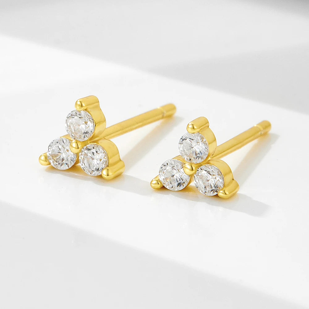 Wholesale Hot Sale Korean Trending S925 Sterling Silver Gold Plated Micro-Inlaid Zircon Geometric Triangle Stud Earrings