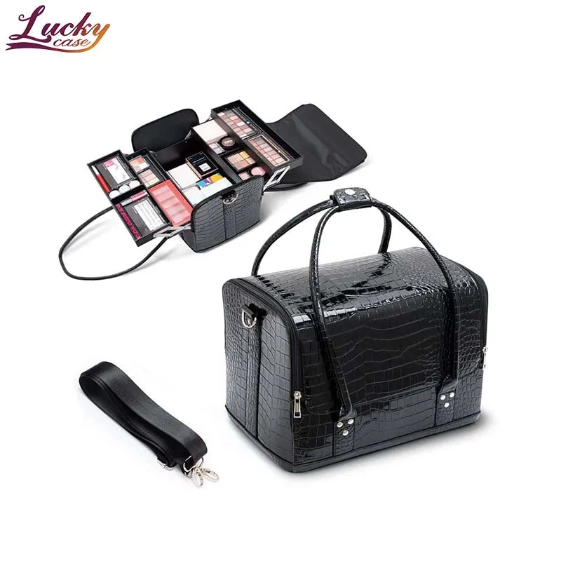 New Style Makeup Bag Soft Touch Cosmetic Bag with Extendable Trays Waterproof Leather Professional Nail Organizer for Women